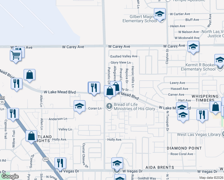 map of restaurants, bars, coffee shops, grocery stores, and more near 2804 Nobility Street in North Las Vegas