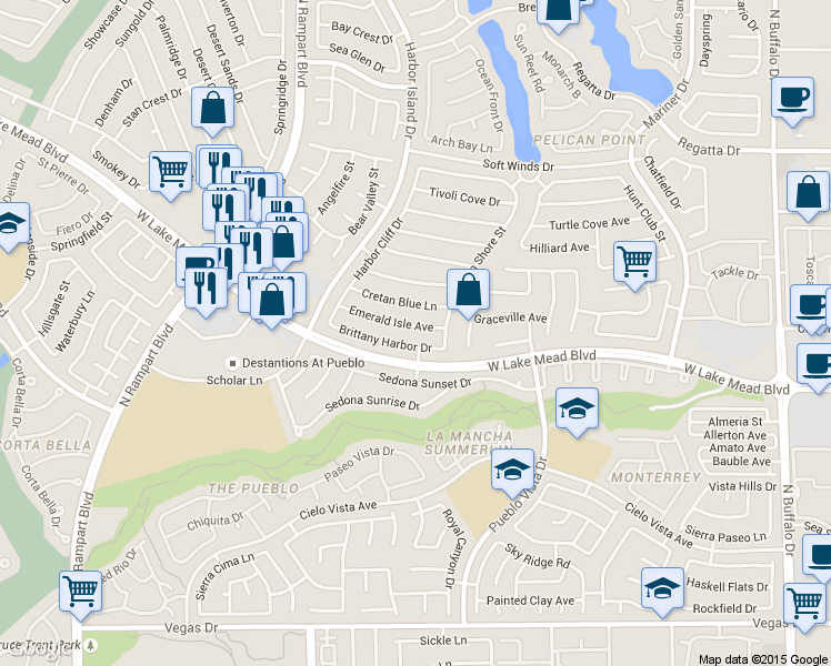 map of restaurants, bars, coffee shops, grocery stores, and more near 8301 Emerald Isle Avenue in Las Vegas