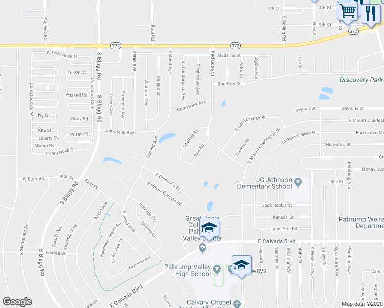 map of restaurants, bars, coffee shops, grocery stores, and more near 1461 Ogallala Street in Pahrump