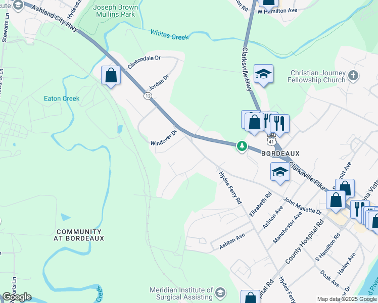 map of restaurants, bars, coffee shops, grocery stores, and more near 3833 Hydes Ferry Road in Nashville