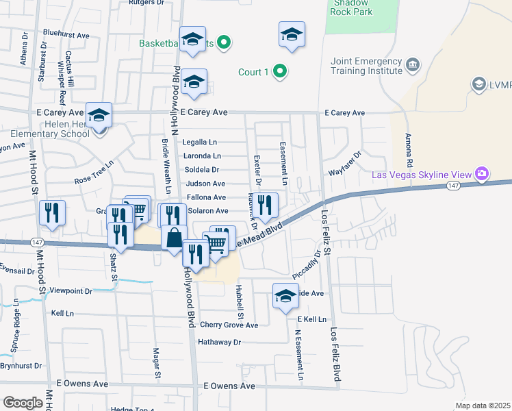 map of restaurants, bars, coffee shops, grocery stores, and more near 2137 Exeter Drive in Las Vegas