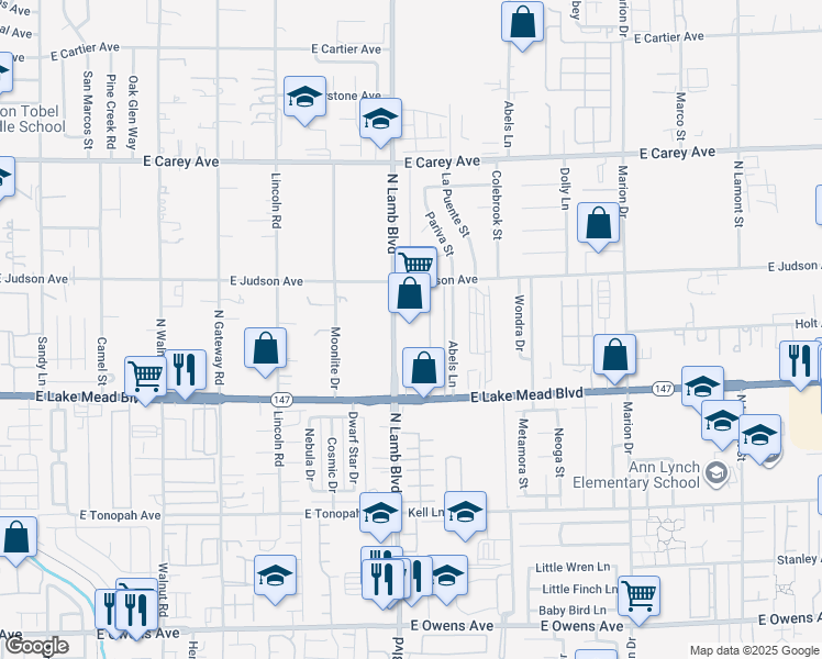 map of restaurants, bars, coffee shops, grocery stores, and more near 2110 North Lamb Boulevard in Las Vegas