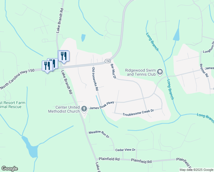map of restaurants, bars, coffee shops, grocery stores, and more near 913 Old Ironworks Court in Greensboro
