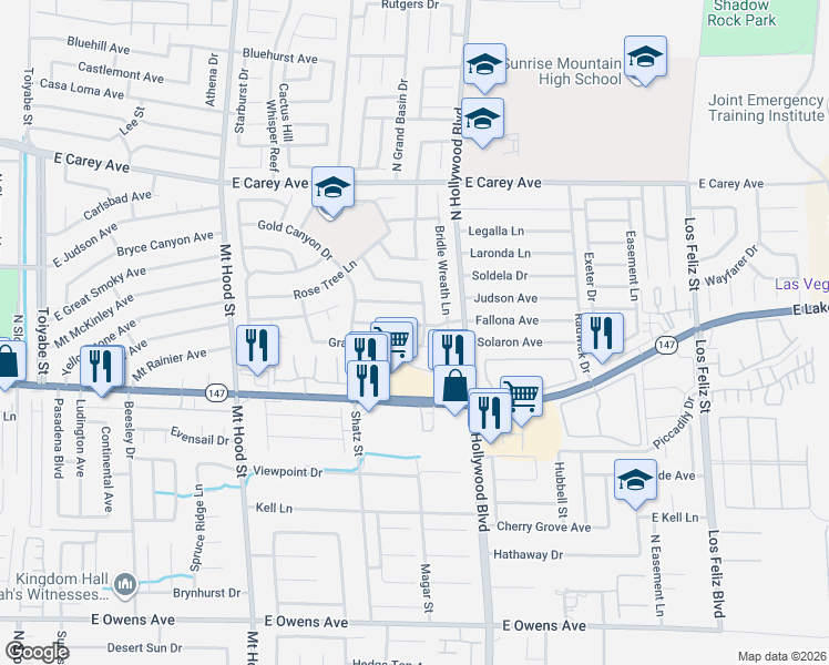 map of restaurants, bars, coffee shops, grocery stores, and more near 6611 Fallona Avenue in Las Vegas