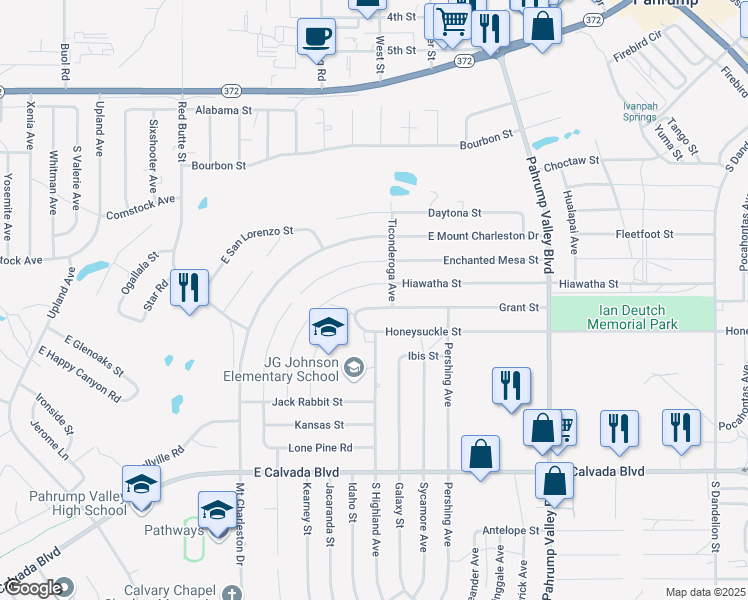 map of restaurants, bars, coffee shops, grocery stores, and more near 970 Grant Street in Pahrump