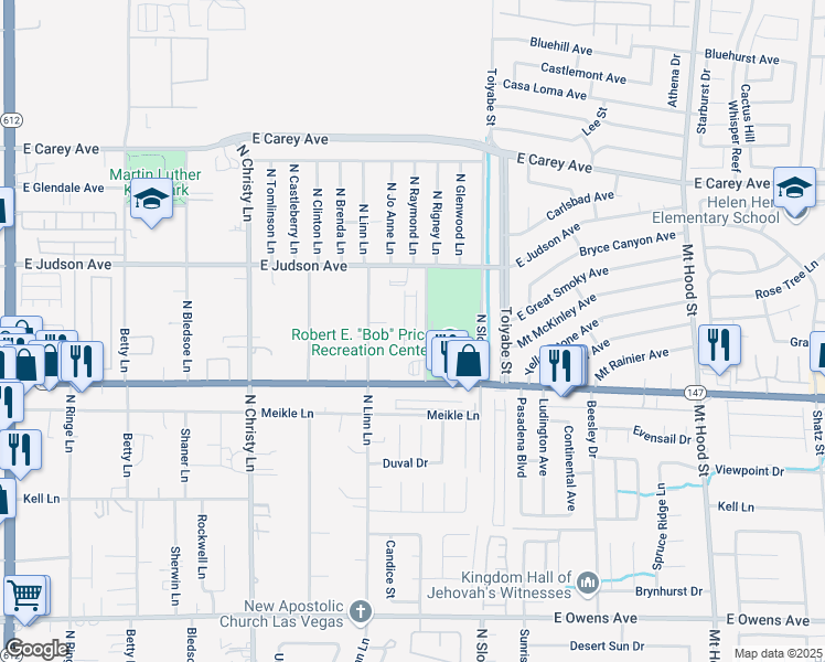 map of restaurants, bars, coffee shops, grocery stores, and more near 2091 Casa Ladera Street in Las Vegas