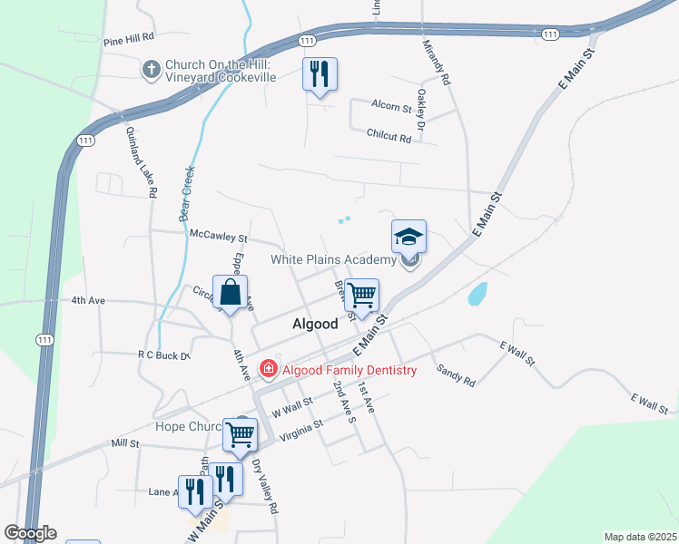map of restaurants, bars, coffee shops, grocery stores, and more near 148 East High Street in Cookeville
