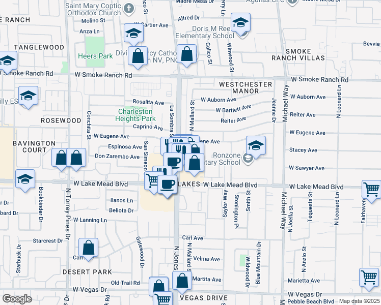 map of restaurants, bars, coffee shops, grocery stores, and more near 2121 North Jones Boulevard in Las Vegas