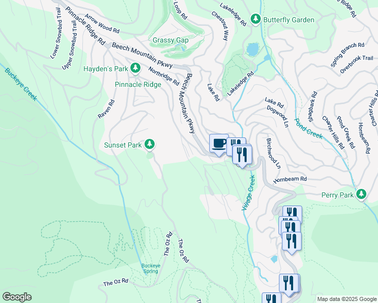 map of restaurants, bars, coffee shops, grocery stores, and more near 105 Upper Holiday Lane in Beech Mountain
