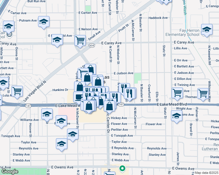 map of restaurants, bars, coffee shops, grocery stores, and more near 2121 North Carroll Street in North Las Vegas