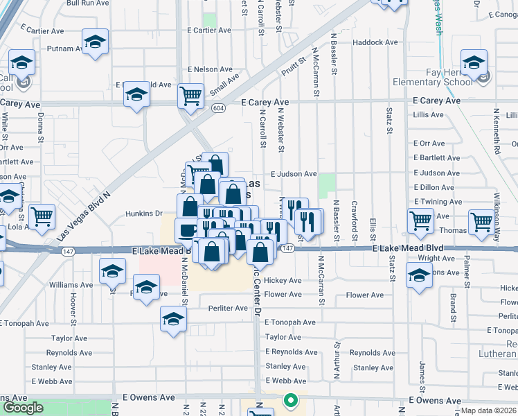 map of restaurants, bars, coffee shops, grocery stores, and more near in North Las Vegas