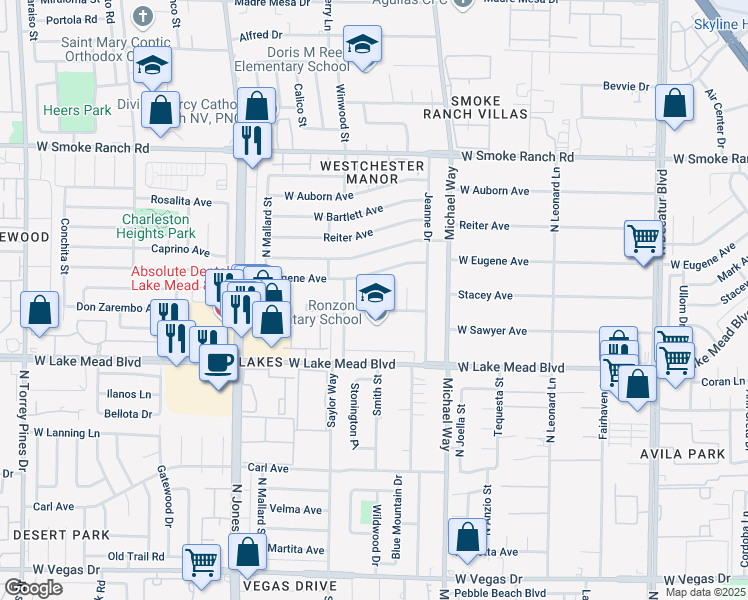 map of restaurants, bars, coffee shops, grocery stores, and more near 2116 Fuller Road in Las Vegas