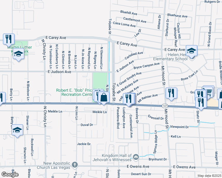 map of restaurants, bars, coffee shops, grocery stores, and more near 2109 Toiyabe Street in Las Vegas