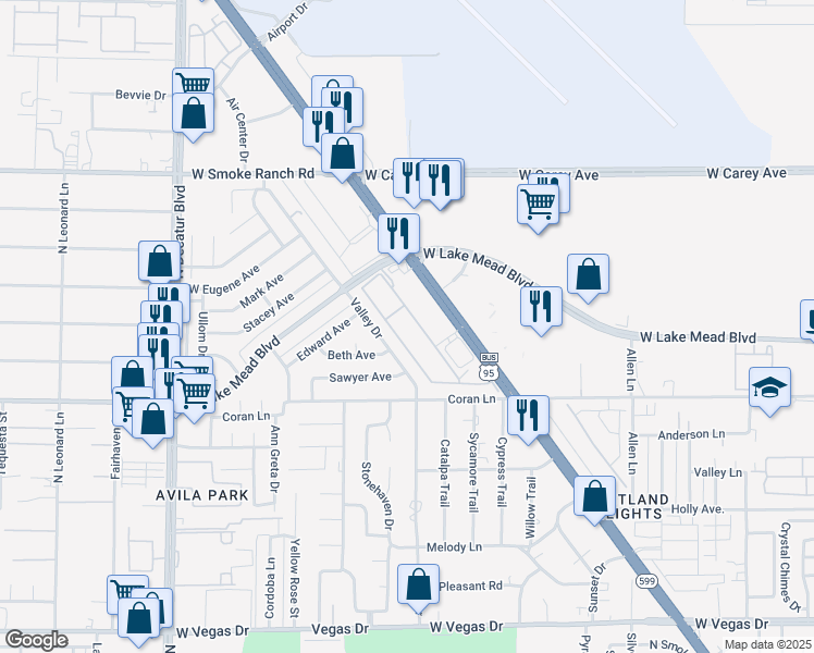 map of restaurants, bars, coffee shops, grocery stores, and more near 2121 Hussium Hills Street in Las Vegas
