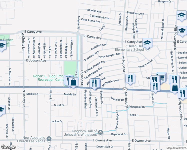 map of restaurants, bars, coffee shops, grocery stores, and more near 6025 Mount McKinley Avenue in Las Vegas