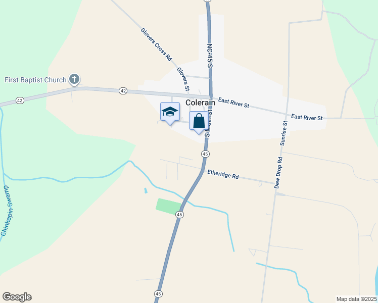 map of restaurants, bars, coffee shops, grocery stores, and more near 105 East Powell Street in Colerain
