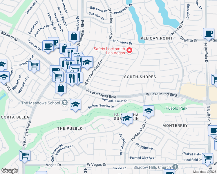 map of restaurants, bars, coffee shops, grocery stores, and more near 8301 Emerald Isle Avenue in Las Vegas