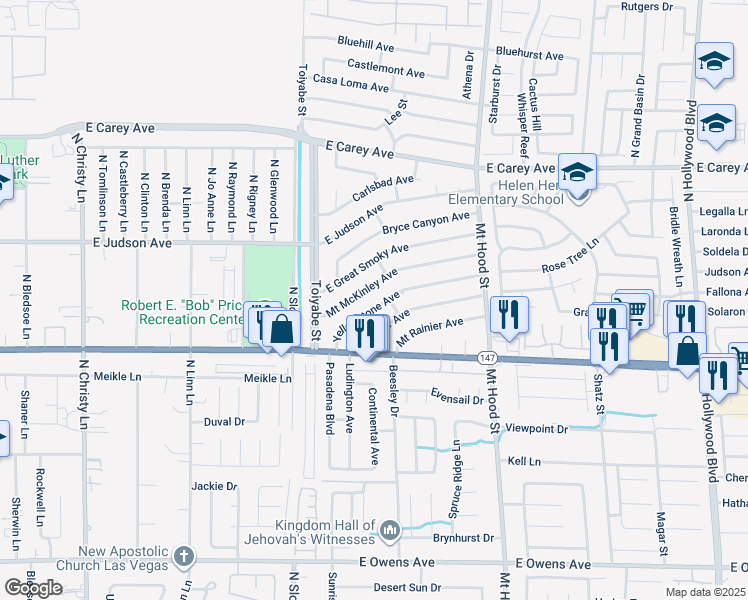 map of restaurants, bars, coffee shops, grocery stores, and more near 6025 Mount McKinley Avenue in Las Vegas