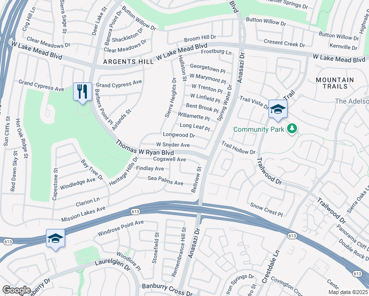 map of restaurants, bars, coffee shops, grocery stores, and more near 10409 West Snyder Avenue in Las Vegas