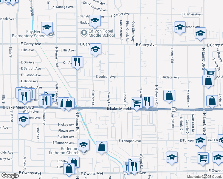 map of restaurants, bars, coffee shops, grocery stores, and more near 2131 Pillar Pointe Street in Las Vegas