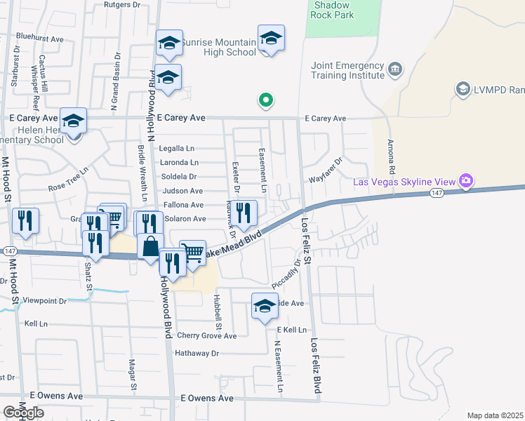 map of restaurants, bars, coffee shops, grocery stores, and more near 6987 Mendon Lane in Las Vegas