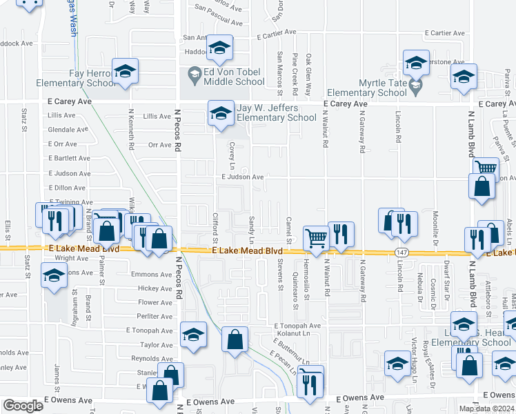 map of restaurants, bars, coffee shops, grocery stores, and more near 2131 Pillar Pointe Street in Las Vegas