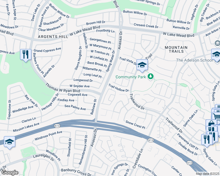 map of restaurants, bars, coffee shops, grocery stores, and more near 10264 Red Flower Place in Las Vegas
