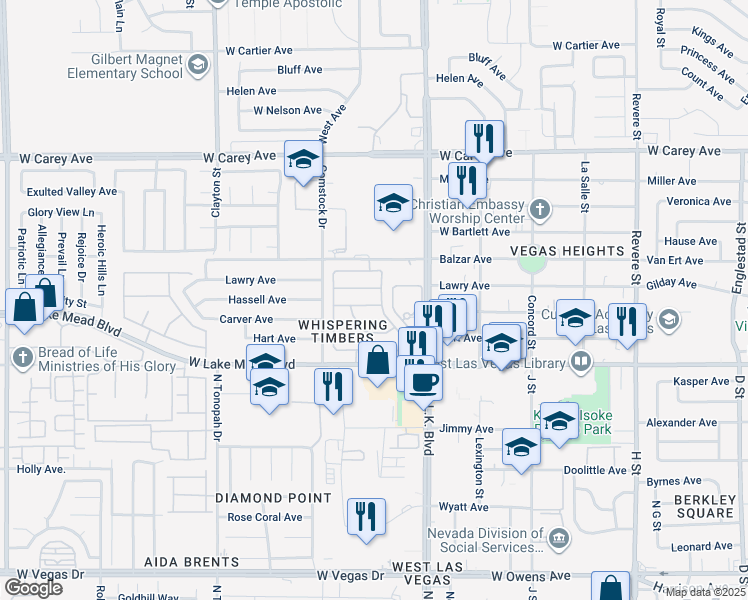 map of restaurants, bars, coffee shops, grocery stores, and more near 1636 Morse Arberry Avenue in Las Vegas