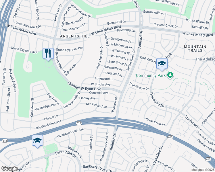 map of restaurants, bars, coffee shops, grocery stores, and more near 10409 West Snyder Avenue in Las Vegas