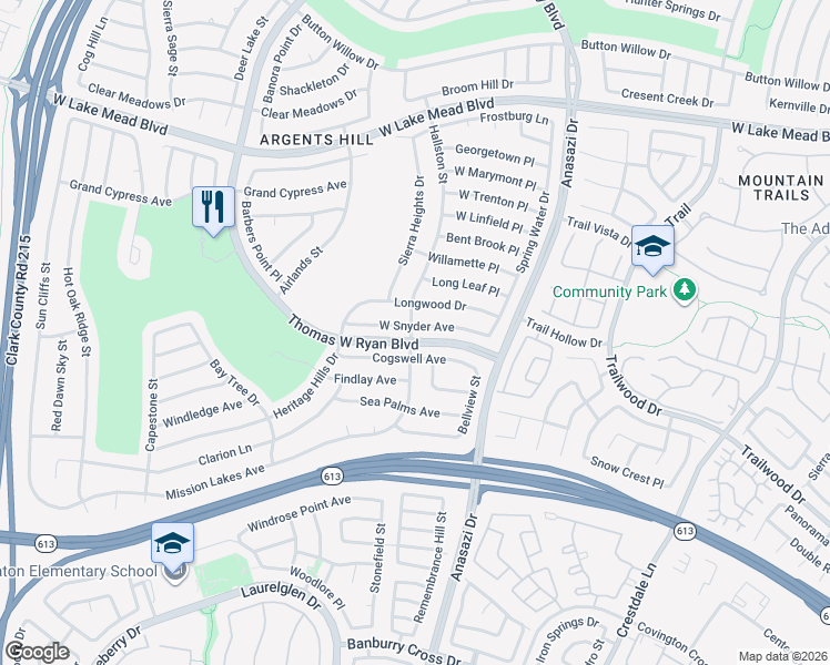 map of restaurants, bars, coffee shops, grocery stores, and more near 10433 West Snyder Avenue in Las Vegas