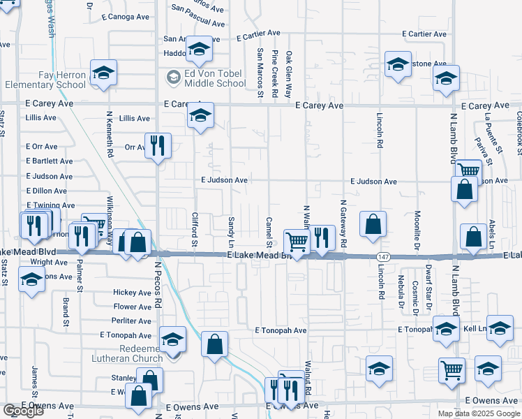 map of restaurants, bars, coffee shops, grocery stores, and more near 2126 Seattle Shore Street in Las Vegas