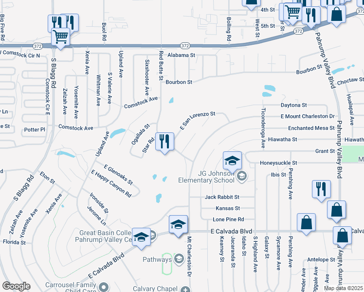 map of restaurants, bars, coffee shops, grocery stores, and more near 580 East Tacoma Road in Pahrump