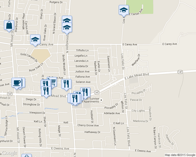 map of restaurants, bars, coffee shops, grocery stores, and more near 2137 Exeter Drive in Las Vegas
