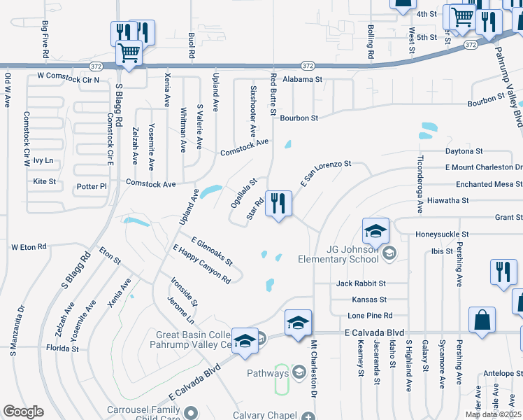 map of restaurants, bars, coffee shops, grocery stores, and more near 1435 Star Road in Pahrump