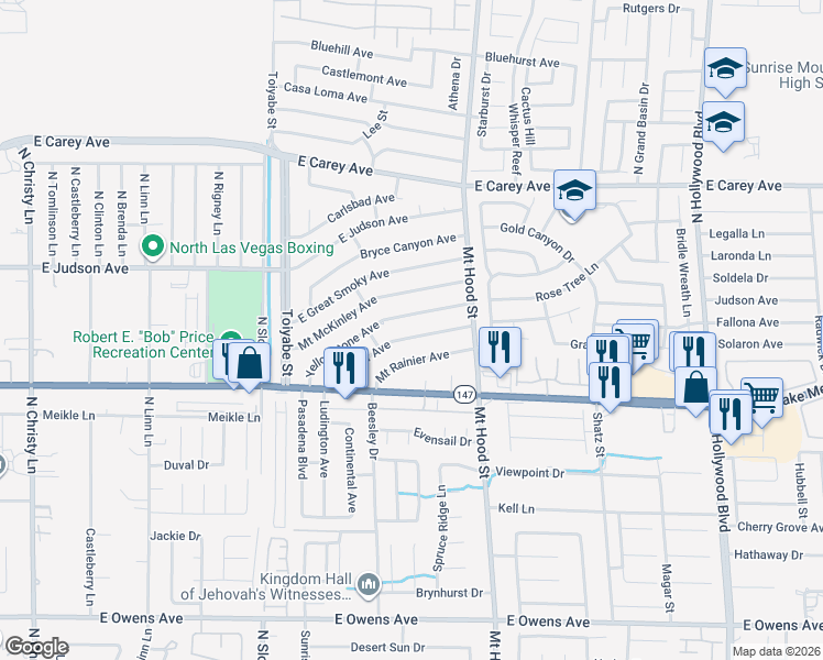 map of restaurants, bars, coffee shops, grocery stores, and more near 6172 Glacier Avenue in Las Vegas