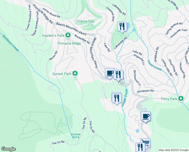 map of restaurants, bars, coffee shops, grocery stores, and more near 101 Mid Holiday Lane in Beech Mountain