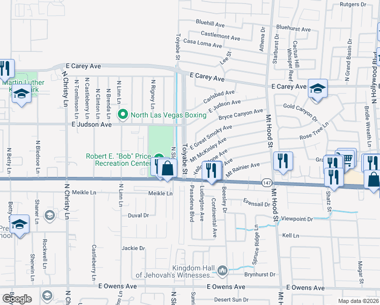 map of restaurants, bars, coffee shops, grocery stores, and more near 5967 East Great Smoky Avenue in Las Vegas