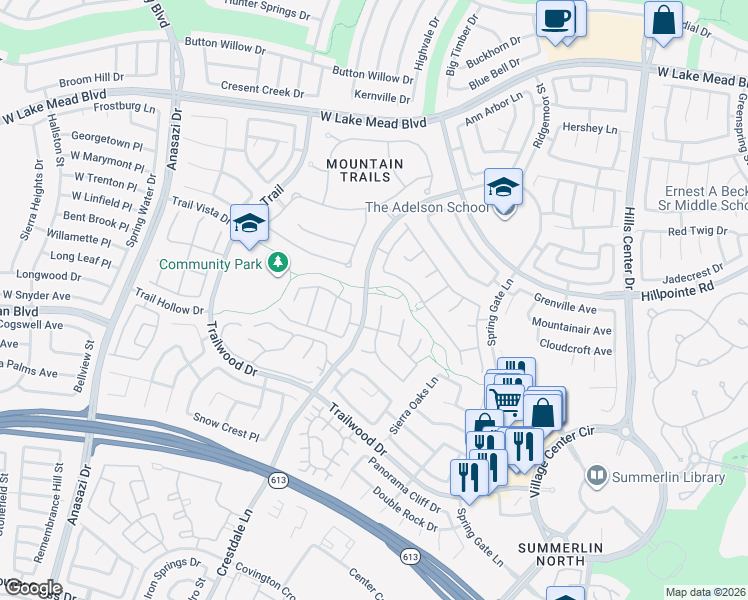 map of restaurants, bars, coffee shops, grocery stores, and more near 2033 Winter Wind Street in Las Vegas