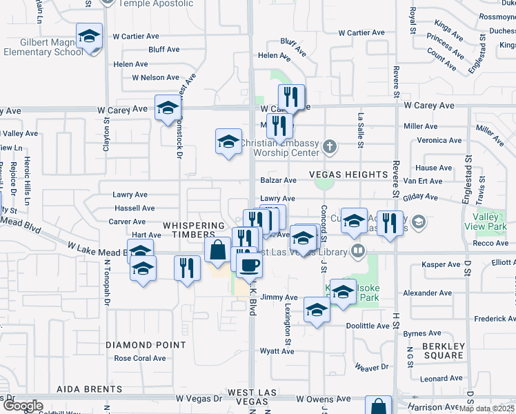 map of restaurants, bars, coffee shops, grocery stores, and more near 2150 North Martin Luther King Boulevard in Las Vegas
