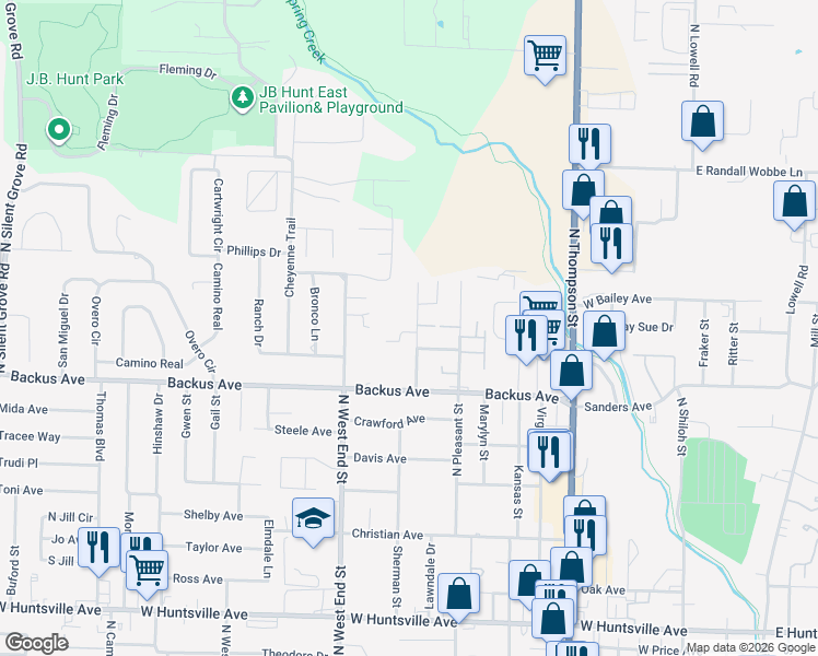 map of restaurants, bars, coffee shops, grocery stores, and more near 1200 Thelma St in Springdale