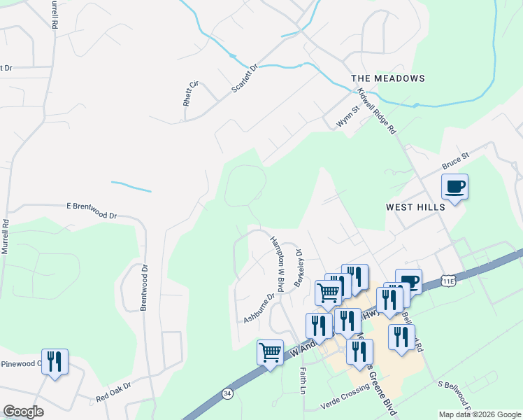 map of restaurants, bars, coffee shops, grocery stores, and more near 688 Hampton Lane in Morristown