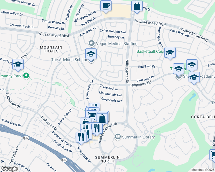 map of restaurants, bars, coffee shops, grocery stores, and more near 9500 Grenville Ave in Las Vegas