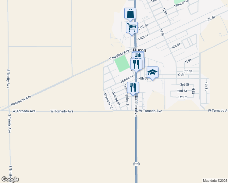 map of restaurants, bars, coffee shops, grocery stores, and more near 17194 Apple Avenue in Huron