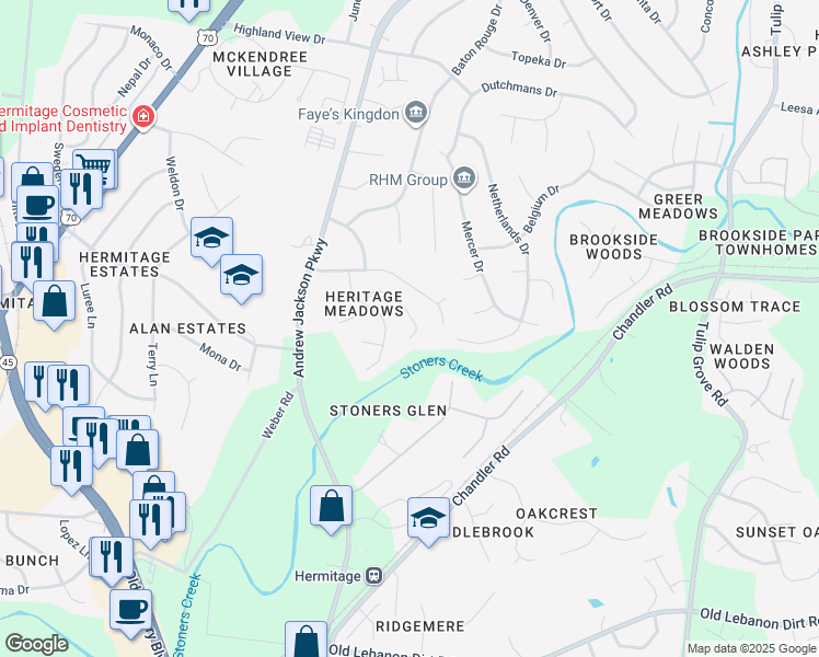 map of restaurants, bars, coffee shops, grocery stores, and more near 1448 Stoner Ridge in Nashville