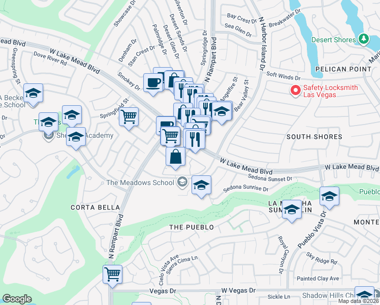 map of restaurants, bars, coffee shops, grocery stores, and more near 8467 West Lake Mead Boulevard in Las Vegas