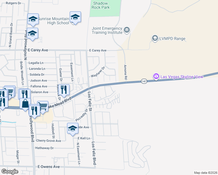 map of restaurants, bars, coffee shops, grocery stores, and more near 2110 Los Feliz Street in Las Vegas