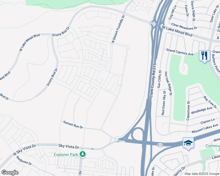 map of restaurants, bars, coffee shops, grocery stores, and more near Melodic Lark Drive in Las Vegas