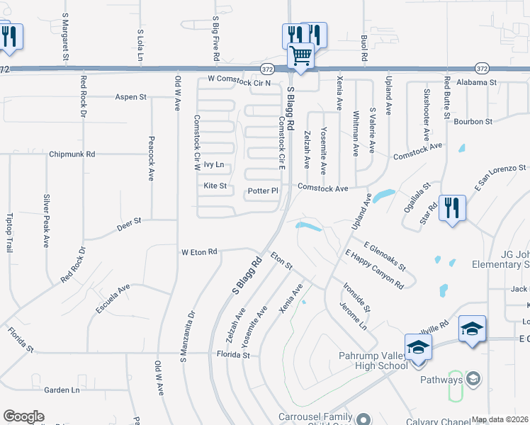map of restaurants, bars, coffee shops, grocery stores, and more near 60 West Comstock Circle South in Pahrump