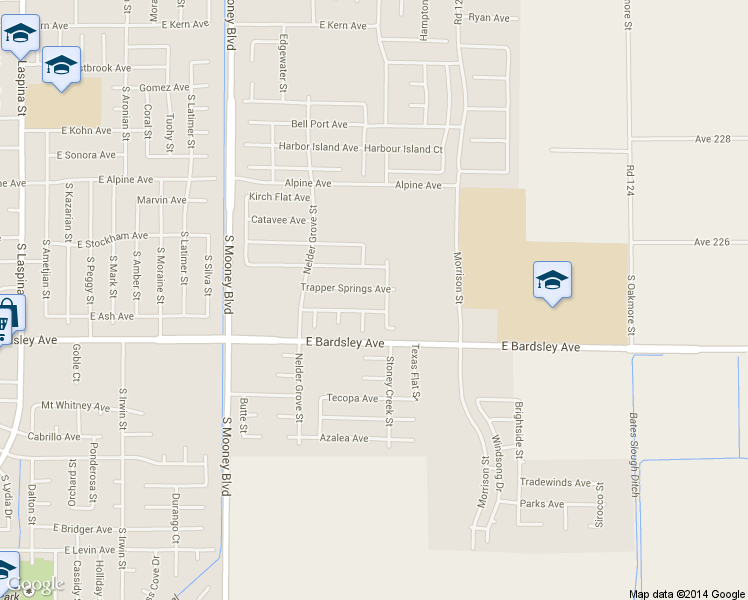 map of restaurants, bars, coffee shops, grocery stores, and more near 2743 Trapper Springs Ave in Tulare