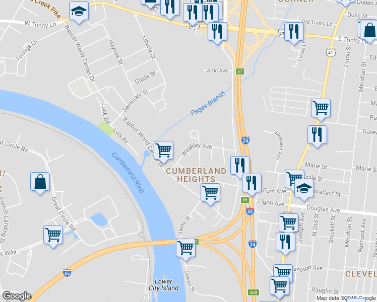 map of restaurants, bars, coffee shops, grocery stores, and more near 506 Vester Avenue in Nashville